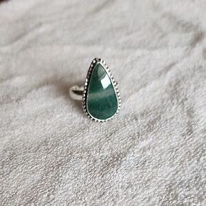 Silver Ring with Green Teardrop Stone